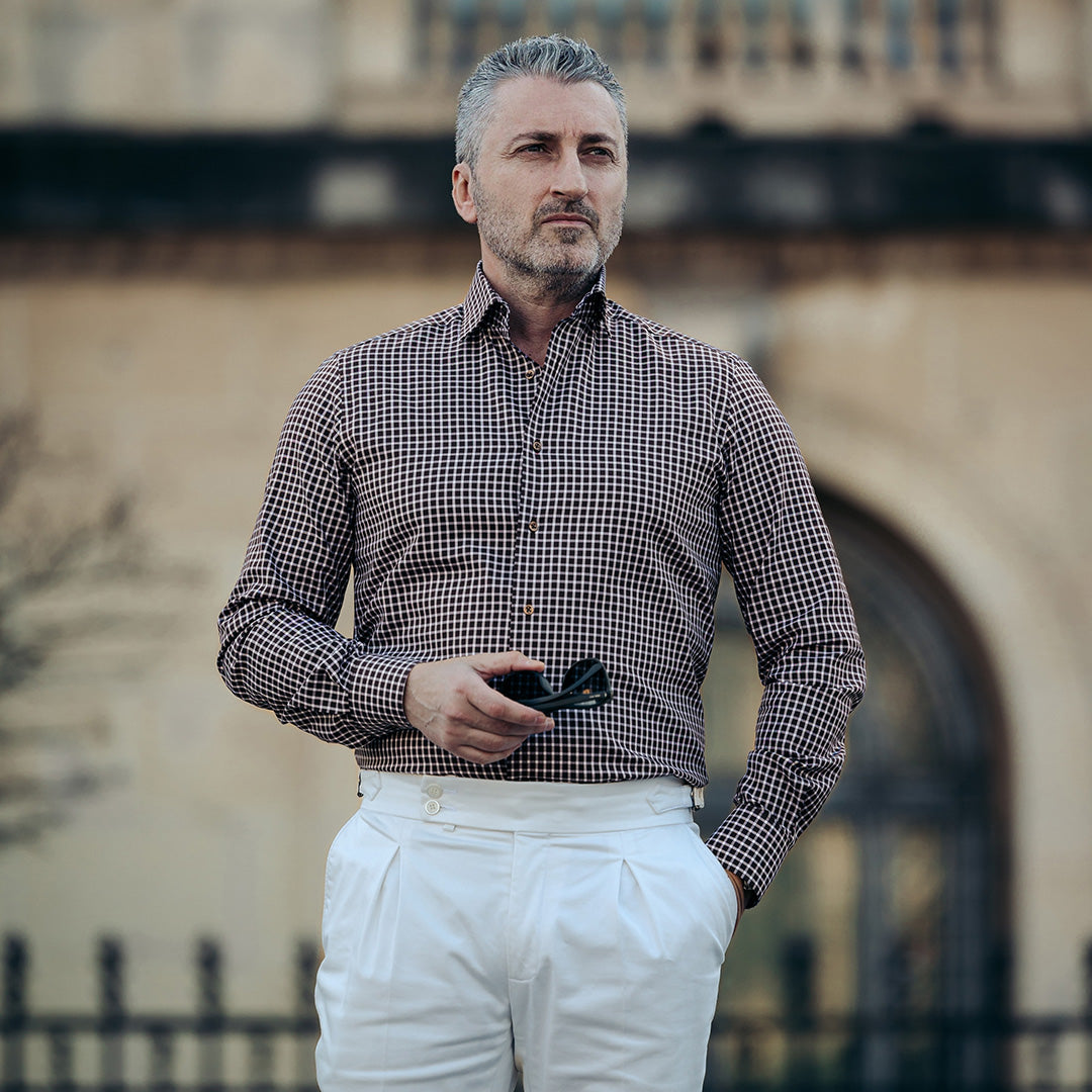 Camasa barbati in carouri maro casual Merer