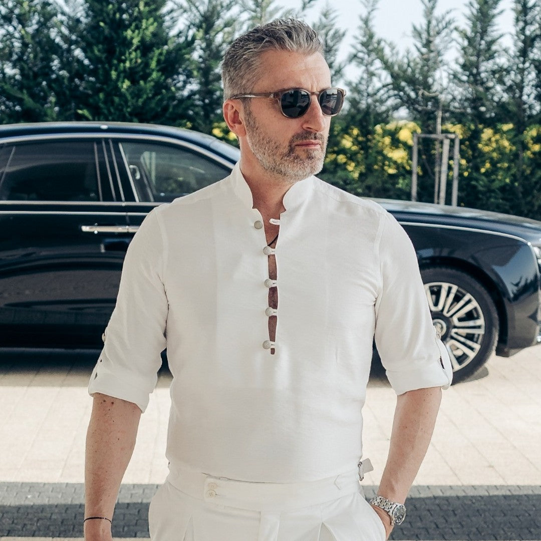 Camasa barbati casual alba cu guler tunica Merer