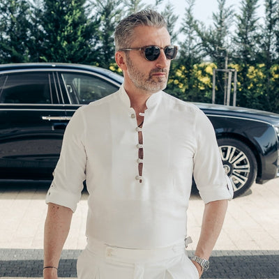 Camasa barbati casual alba cu guler tunica Merer