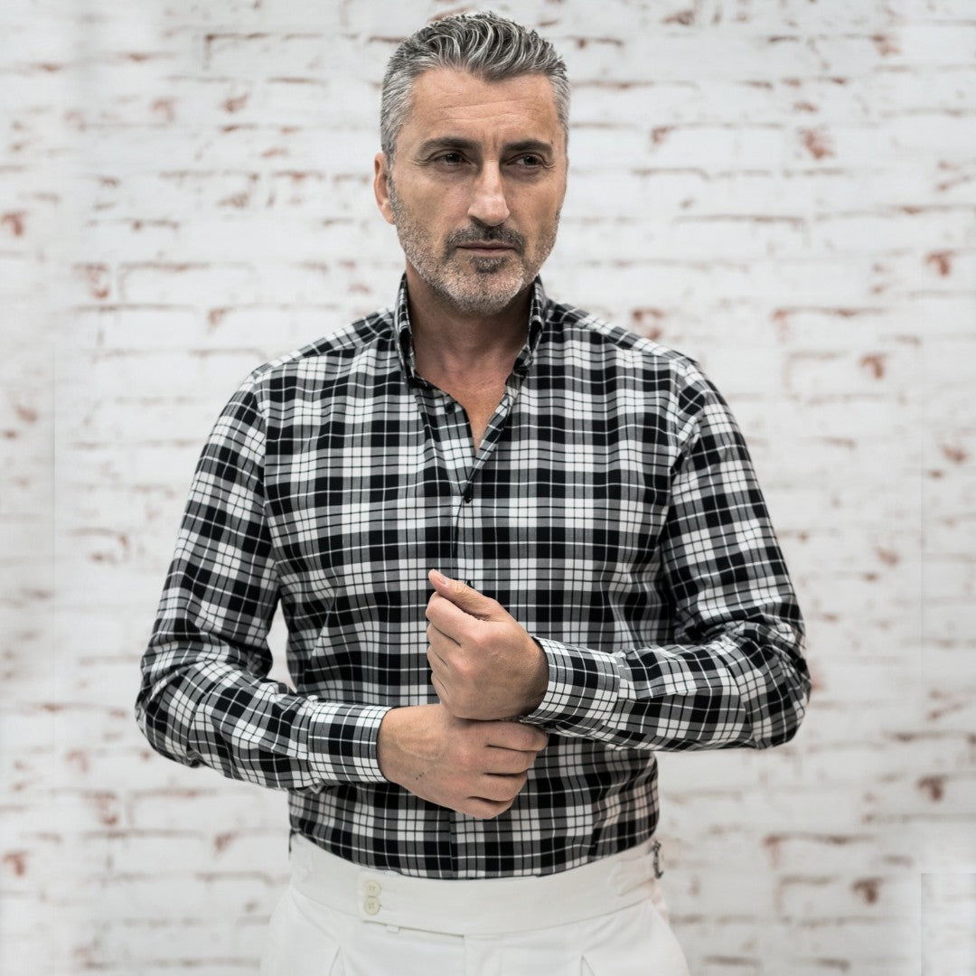 Camasa barbati casual in carouri negre mari Merer