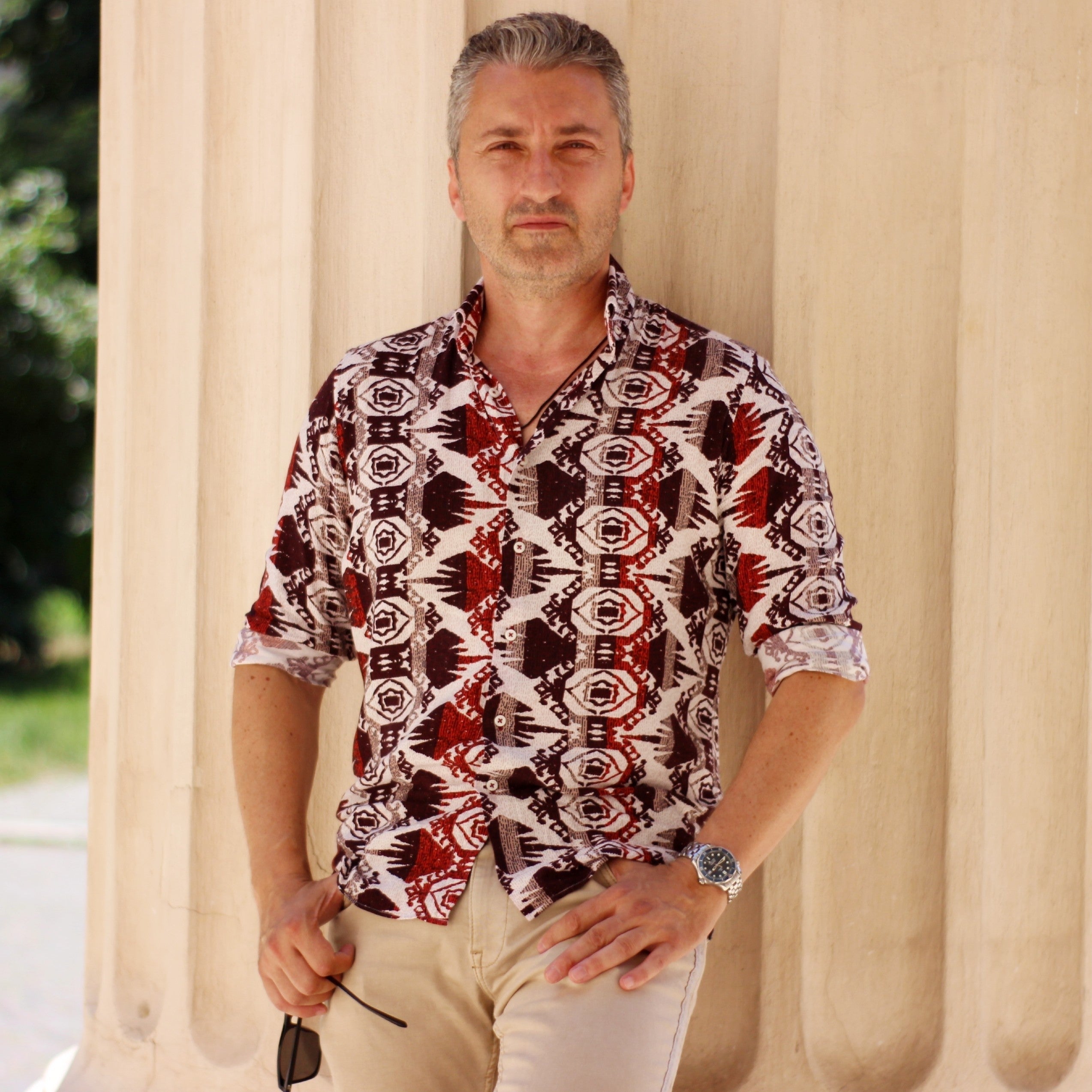 Men's casual shirt with tribal pattern made of Merer viscose