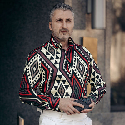 IN shirt with large tribal pattern
