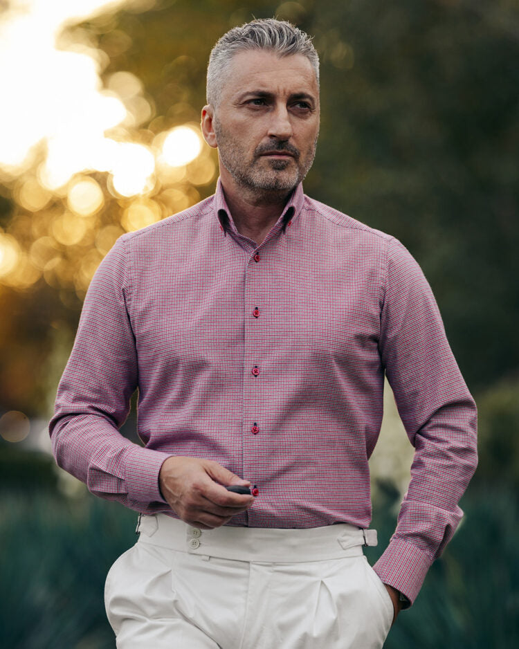 Camasa barbati casual model fin rosu-gri Merer