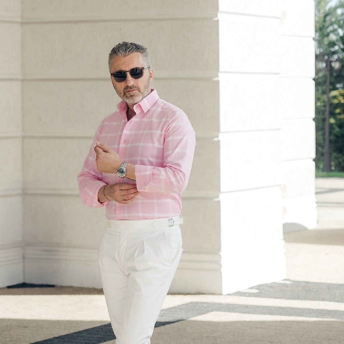 Camasa barbati casual in carouri mari roz Merer