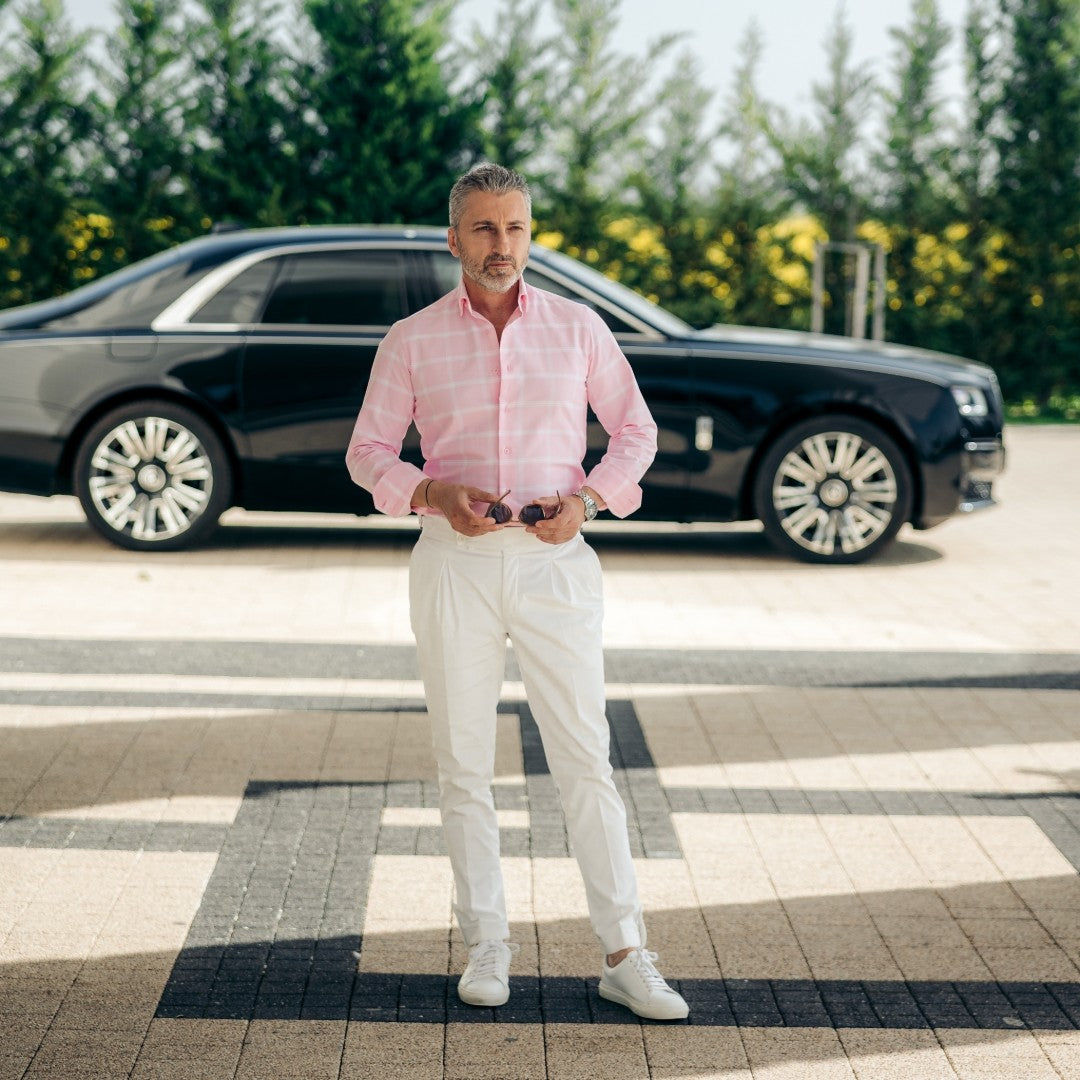 Camasa barbati casual in carouri mari roz Merer