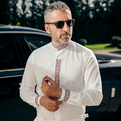 Men's casual traditional embroidered shirt in dark blue Merer