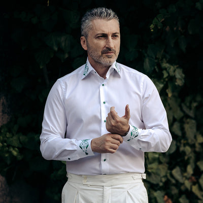 Camasa barbati casual traditionala cu model brodat verde Merer