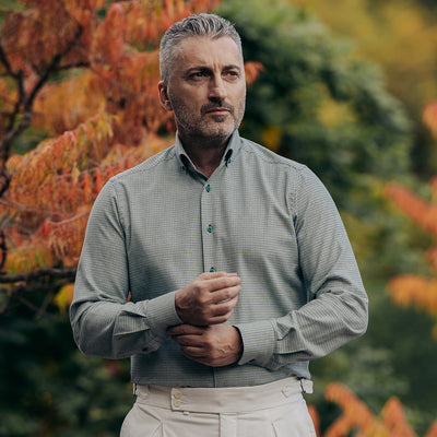 Men's casual shirt, fine pattern, navy blue-green, Merer