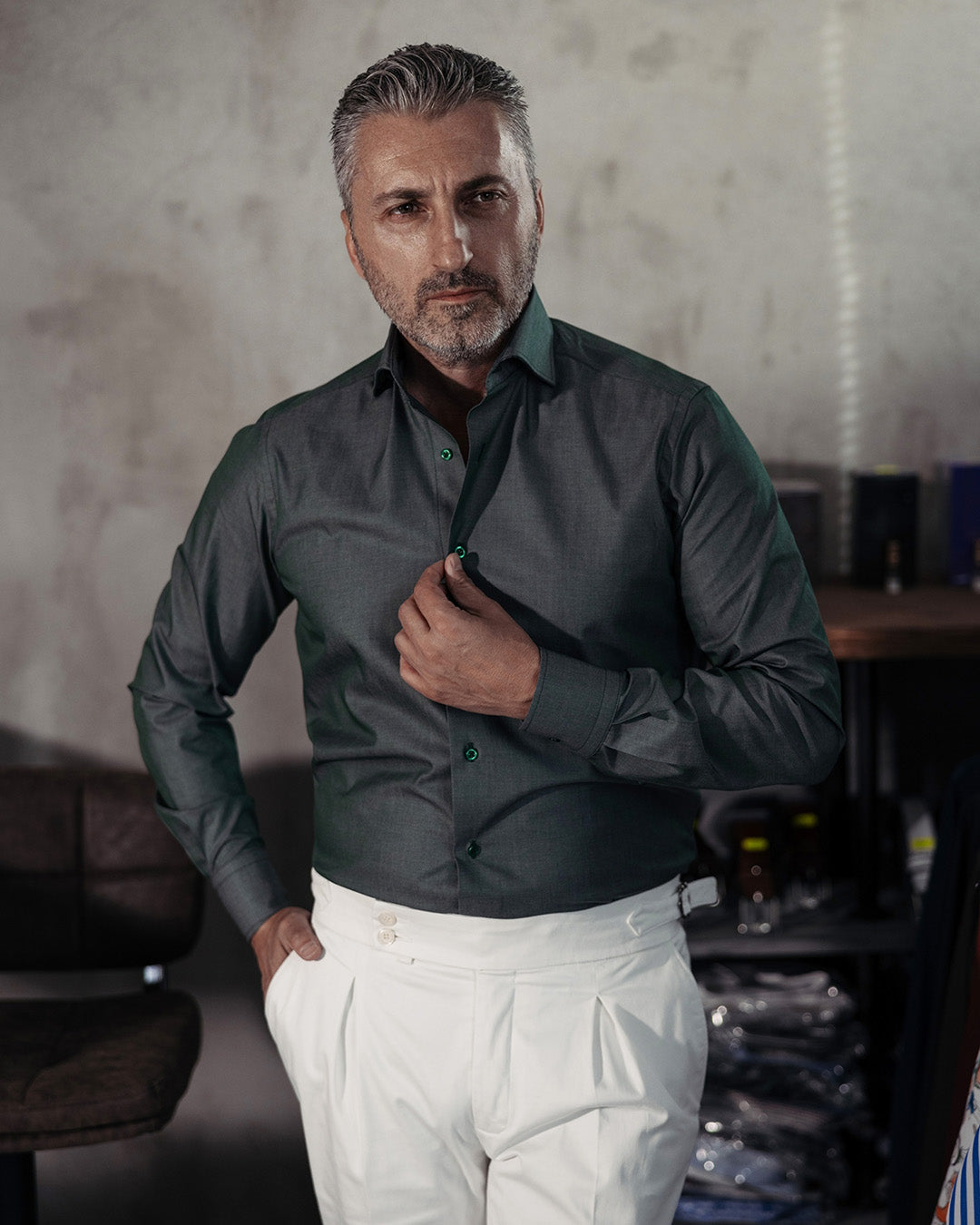 Textured khaki-green shirt