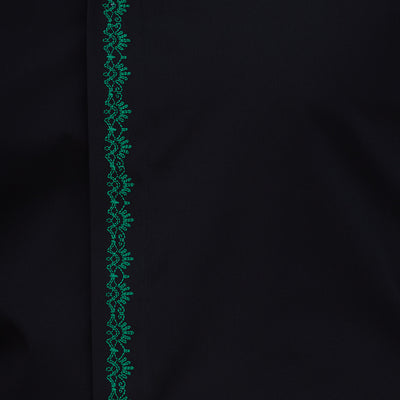 Men's casual black traditional shirt embroidered with green thread Merer