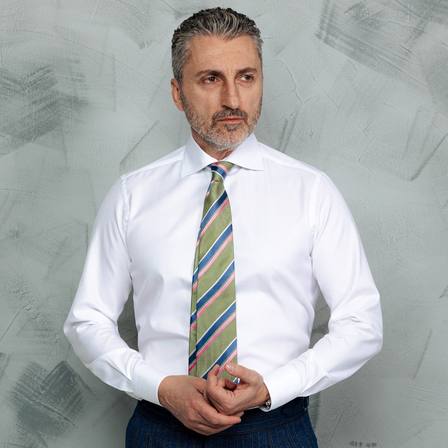 Cămașă barbati alb optic din bumbac Herringbone – Merer Sarti Manerotti