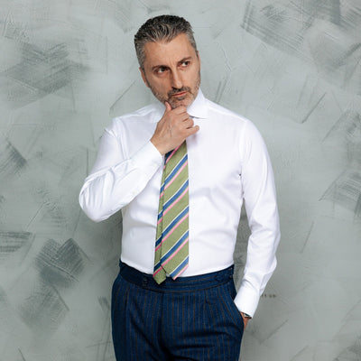Cămașă barbati alb optic din bumbac Herringbone – Merer Sarti Manerotti