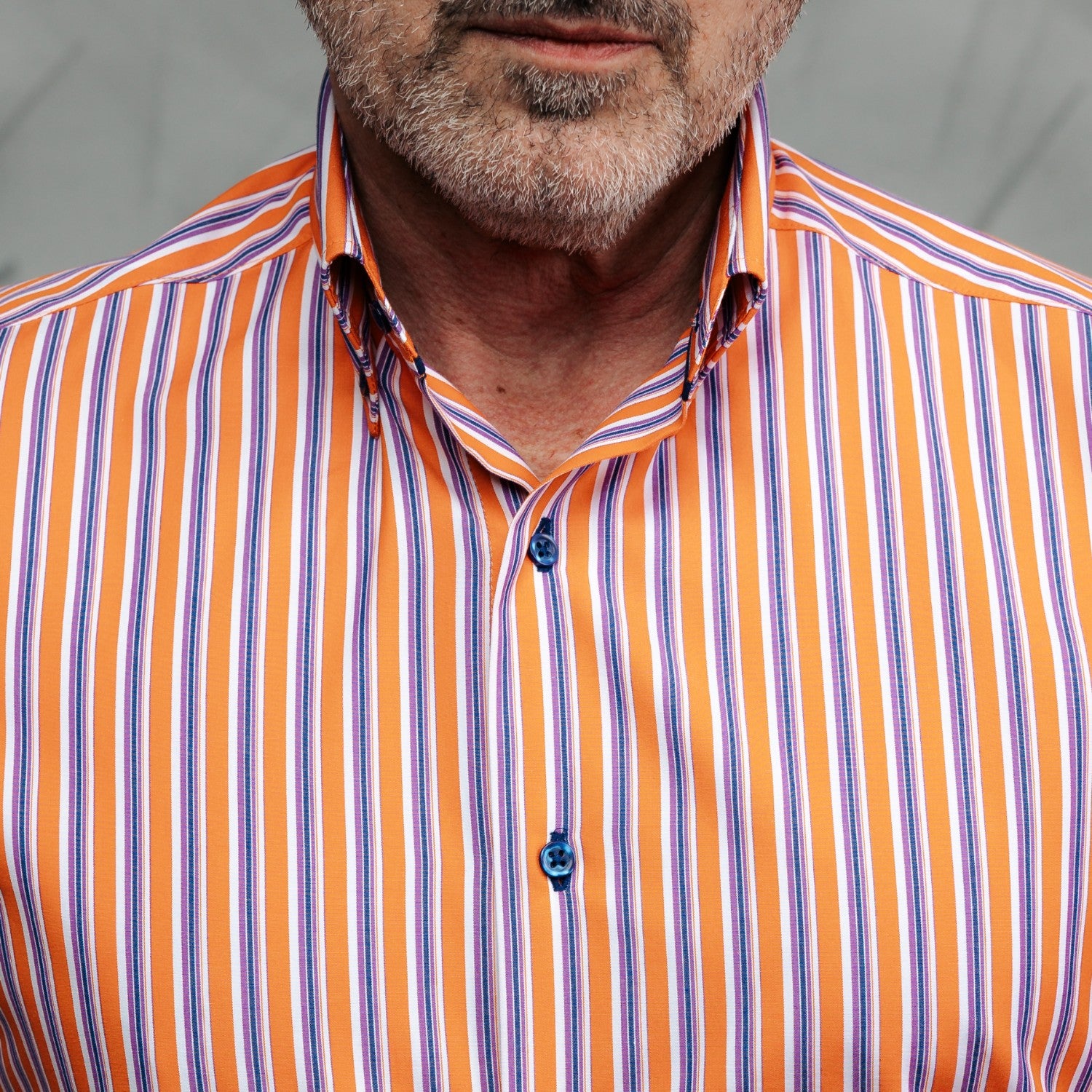 Cămașă bărbați Casual in dungi portocalii si bleumarin Merer