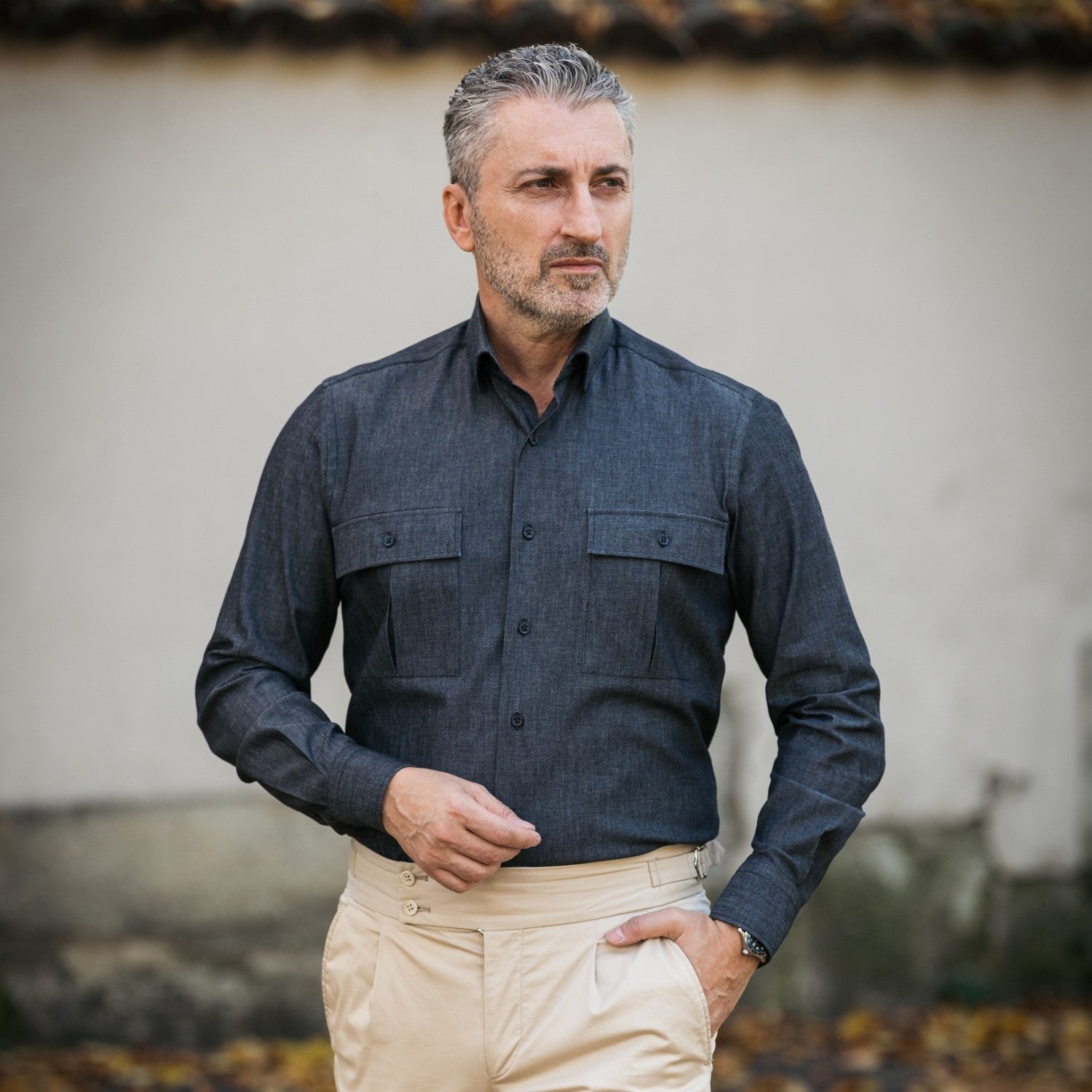 Camasa barbati casual denim neagra Merer