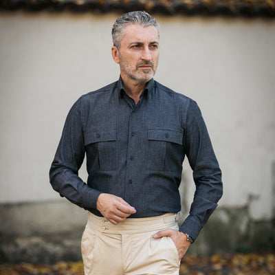 Camasa barbati casual denim neagra Merer