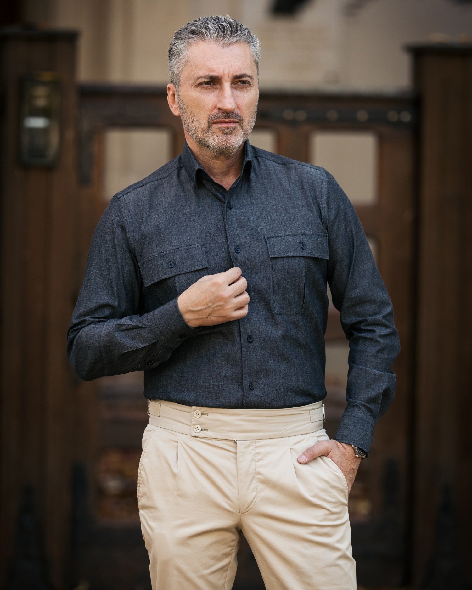 Camasa barbati casual denim neagra Merer