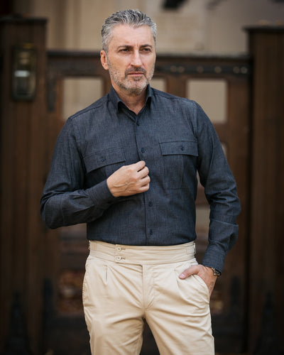 Camasa barbati casual denim neagra Merer