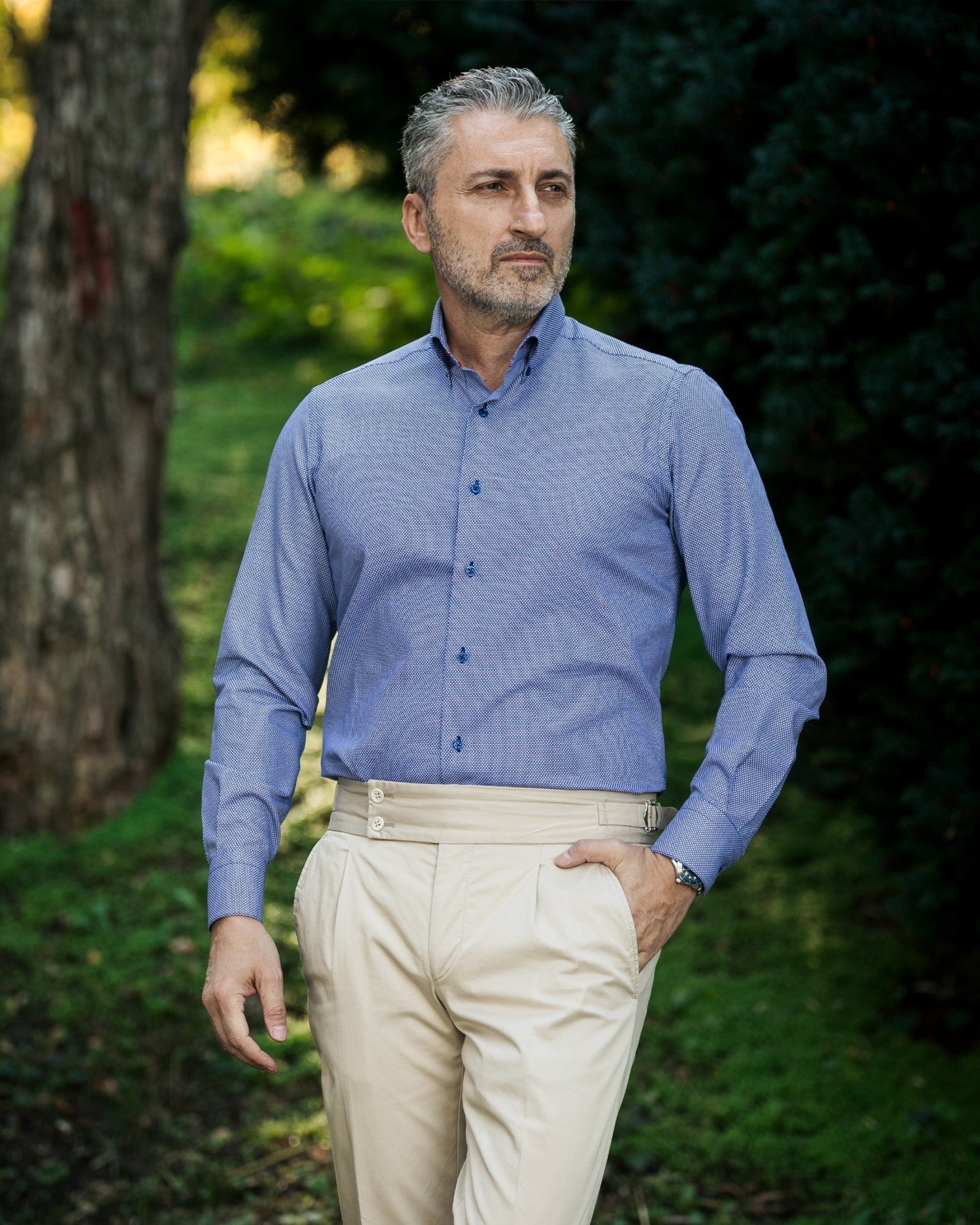 Camasa barbati casual  bleu tesatura texturata Merer