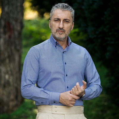 Men's casual blue shirt, textured fabric Merer