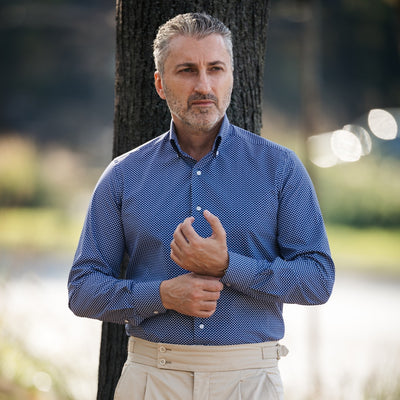 Men's casual shirt with navy blue polka dots Merer