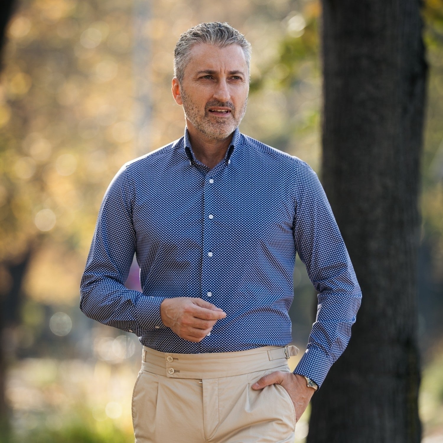 Camasa barbati casual cu buline bleumarin Merer