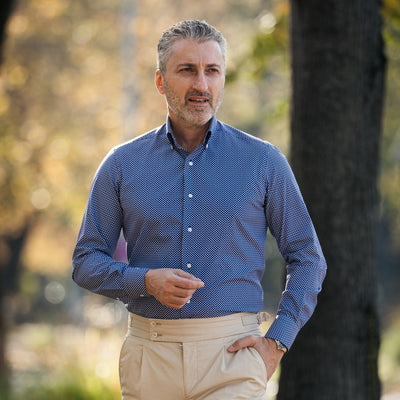 Men's casual shirt with navy blue polka dots Merer