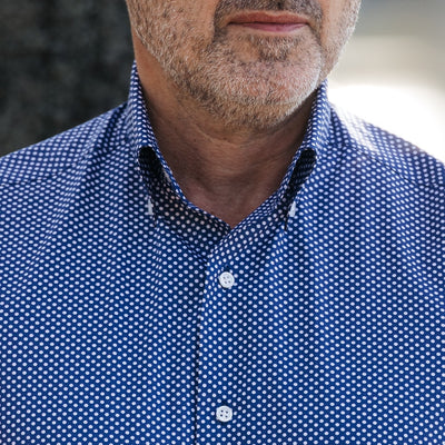Men's casual shirt with navy blue polka dots Merer
