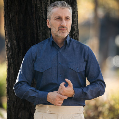 Men's casual navy denim shirt Merer