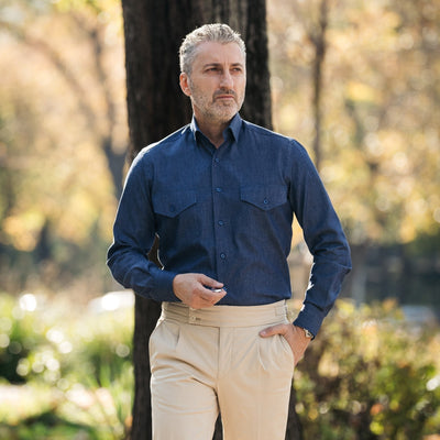 Men's casual navy denim shirt Merer