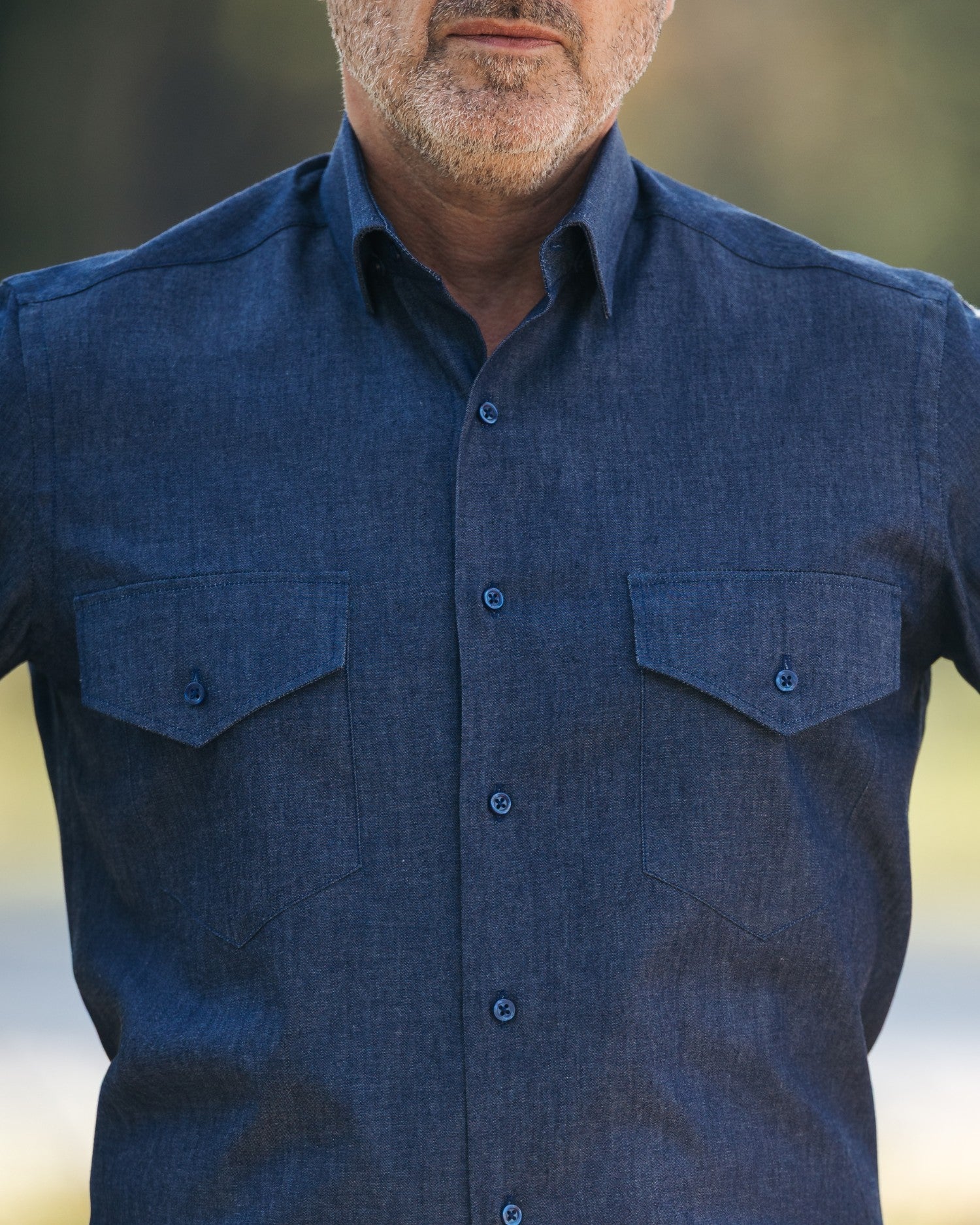 Men's casual navy denim shirt Merer