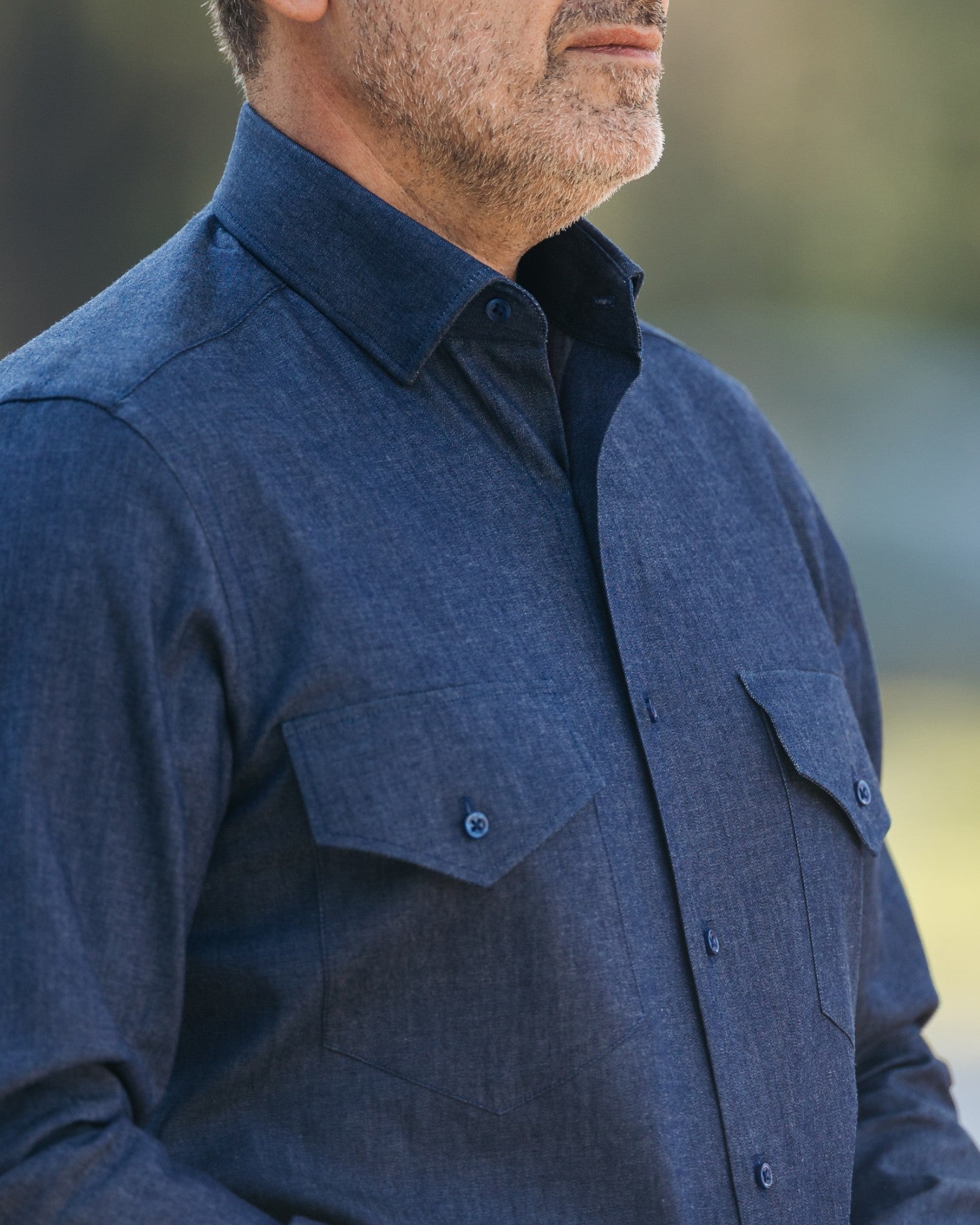 Men's casual navy denim shirt Merer