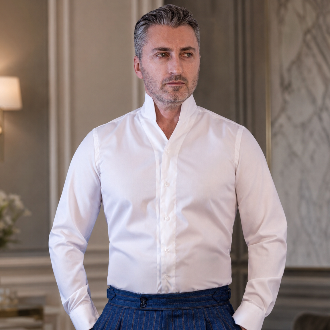 Men's white shirt with tunic collar Merer