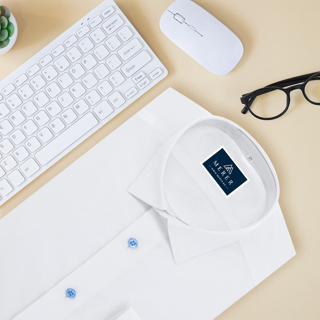 Camasa barbati alba nasturi bleu Merer