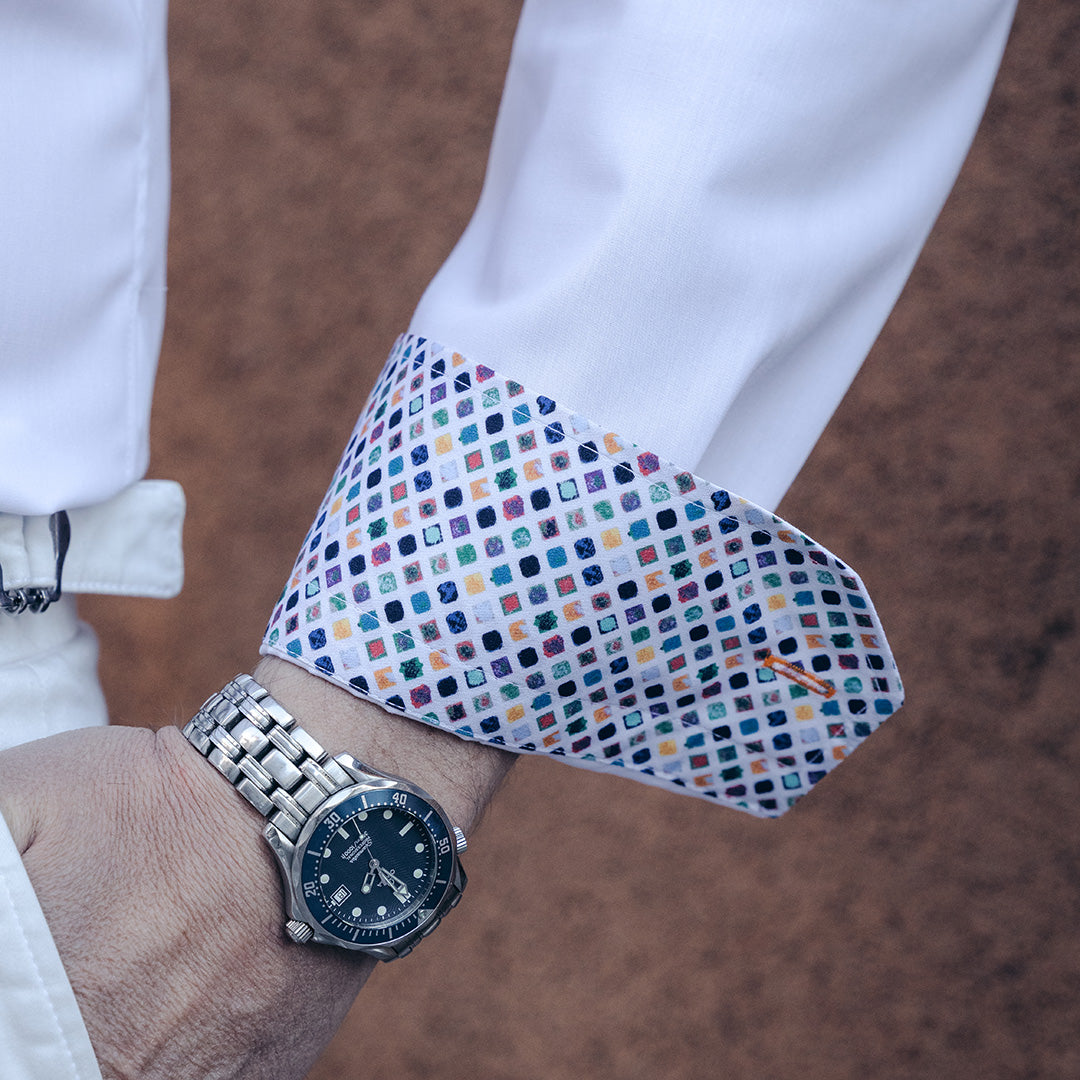 Camasa barbati alba cu garnitura multicolora business casual Merer
