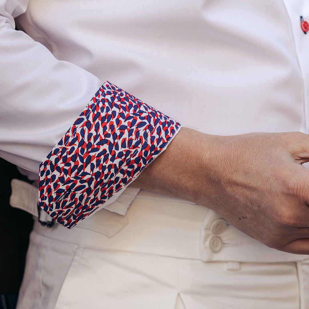 Camasa barbati alba cu garnituri rosii business casual Merer