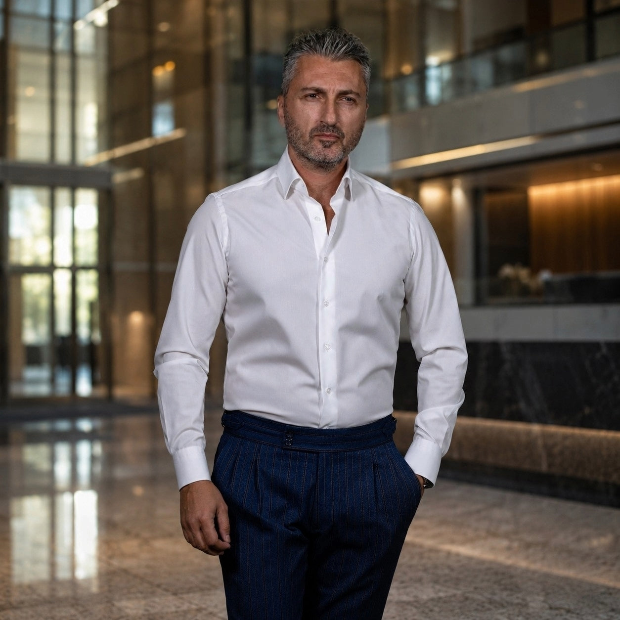 Camasa barbati alba guler clasic manseta rotunda Merer