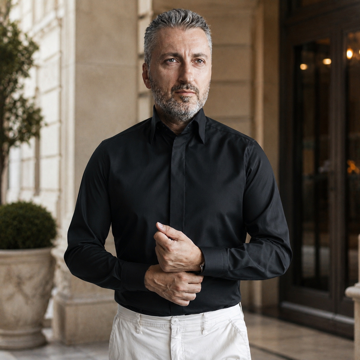 Camasa barbati business neagra cu sublaist Merer