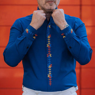 Men's casual navy blue shirt embroidered in three colors Merer