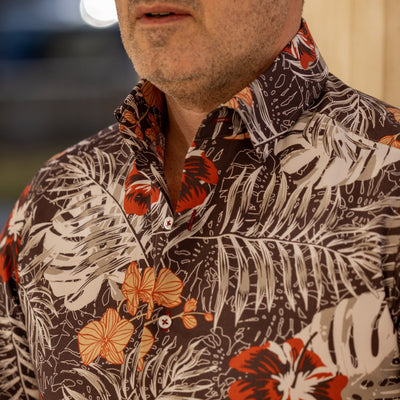 Men's casual shirt with floral print, brown, Merer
