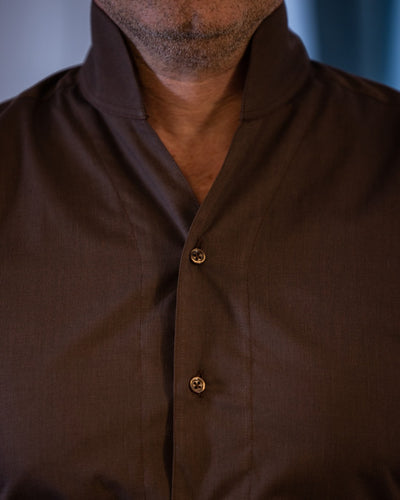 Camasa barbati casual maro cu guler tunica Merer