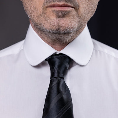 Men's white shirt, round collar, double cuffs, Merer