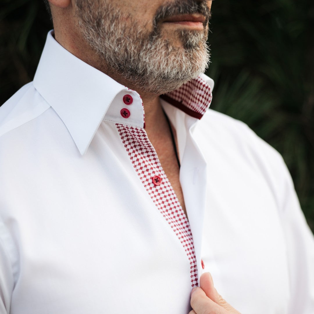 Camasa barbati alba business casual cu garnituri in contrast Merer