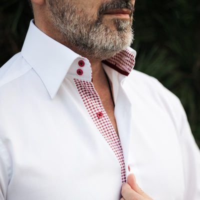 Camasa barbati alba business casual cu garnituri in contrast Merer