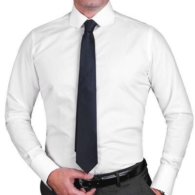 Camasa barbati alba ceremonie cu guler taiat si mansete butoni Merer