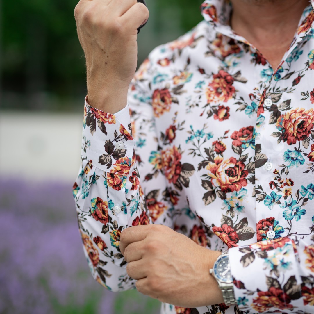 Camasa barbati casual alba imprimeu model floral Merer