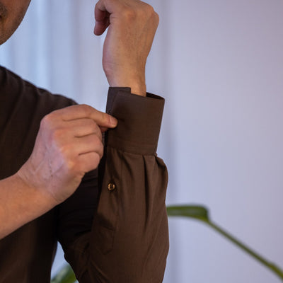 Camasa barbati casual maro cu guler tunica Merer