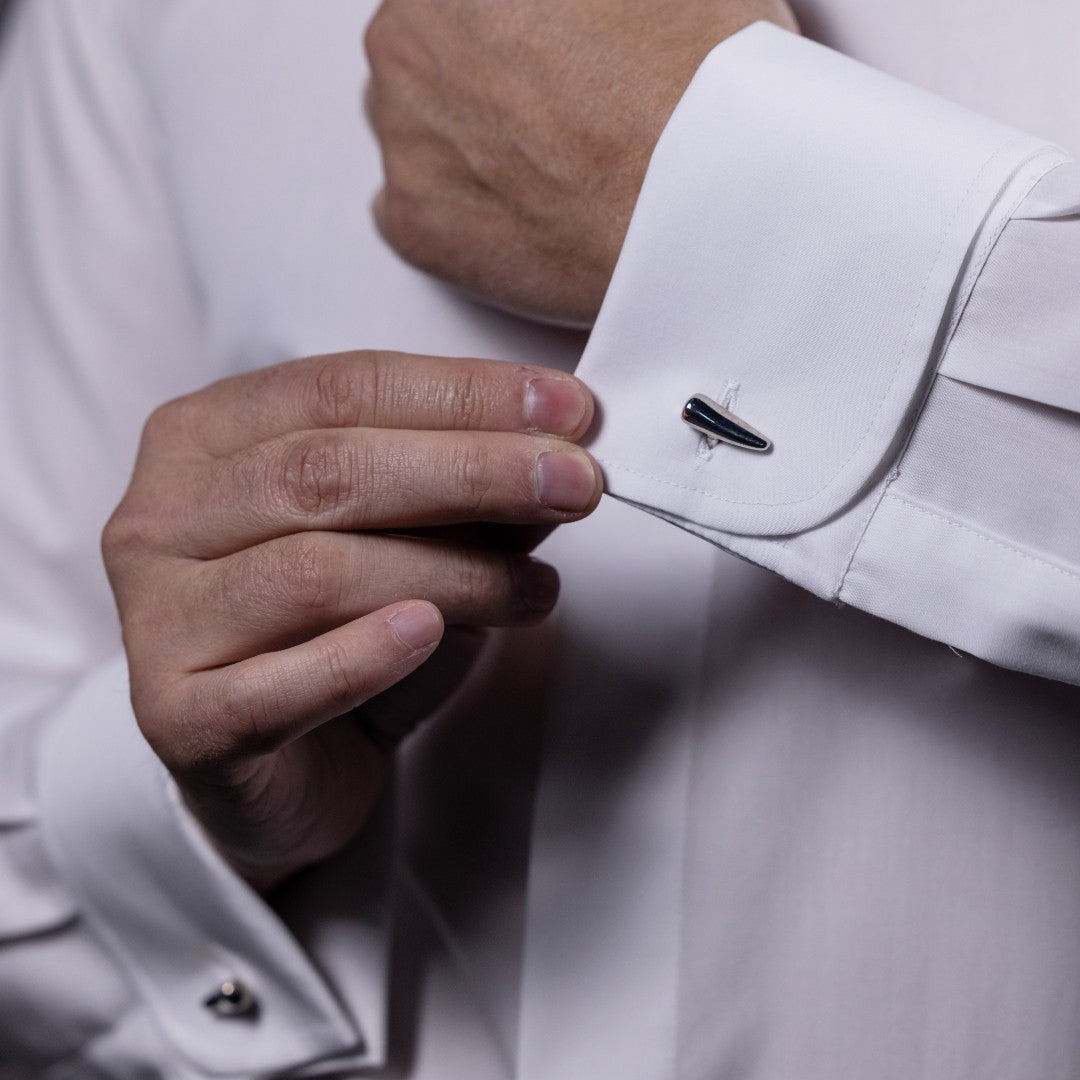 Men's white shirt, round collar, double cuffs, Merer