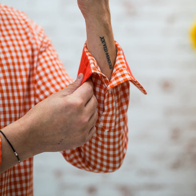 Camasa barbati casual portocalie in carouri Merer