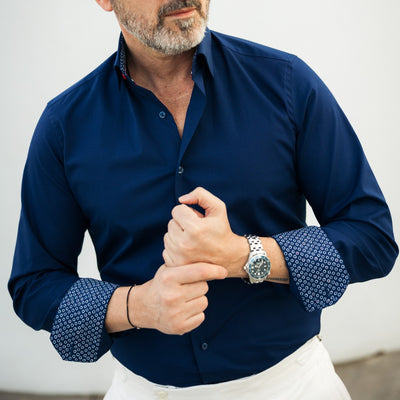 Camasa barbati casual bleumarin cu garnituri in contrast Merer