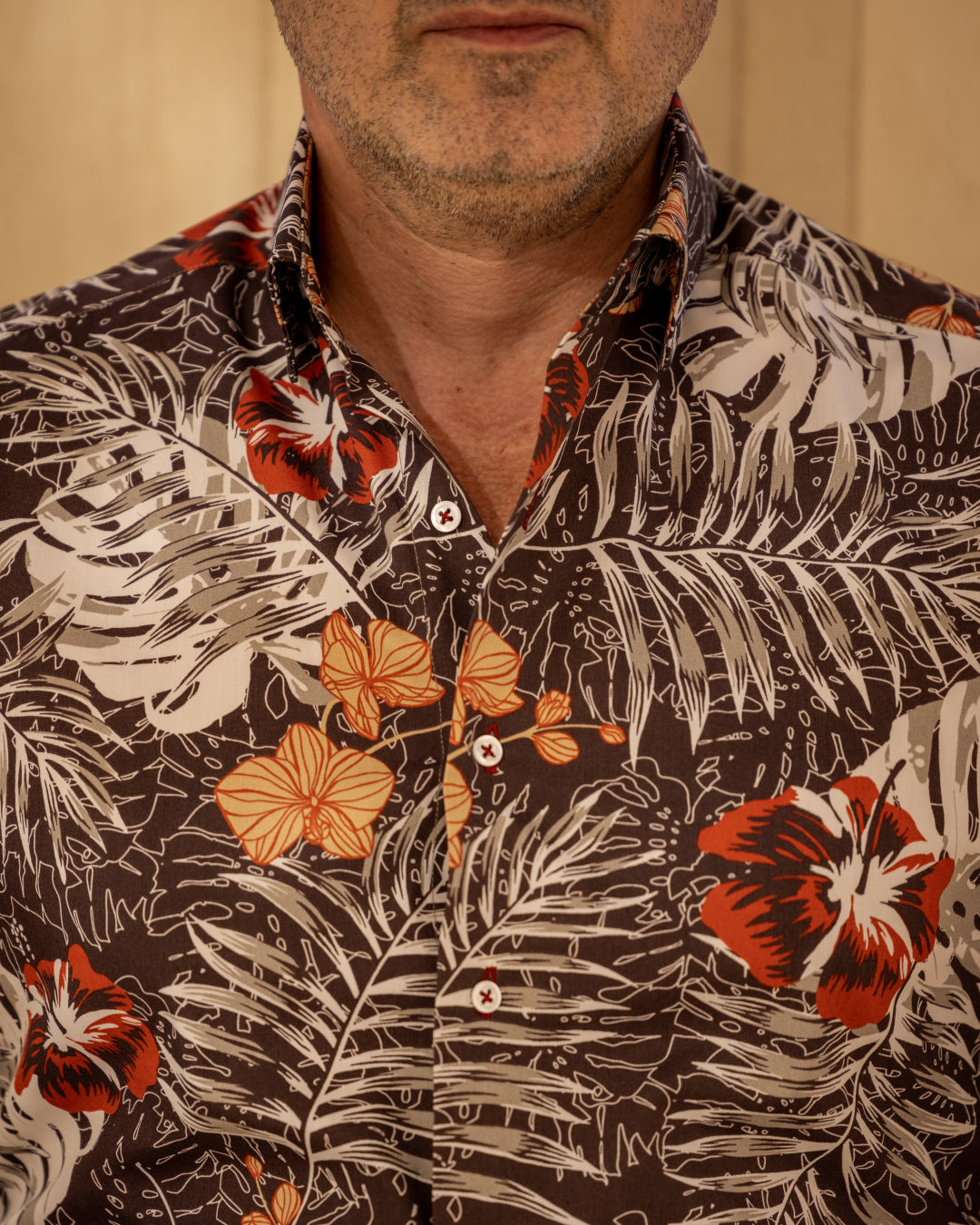 Men's casual shirt with floral print, brown, Merer